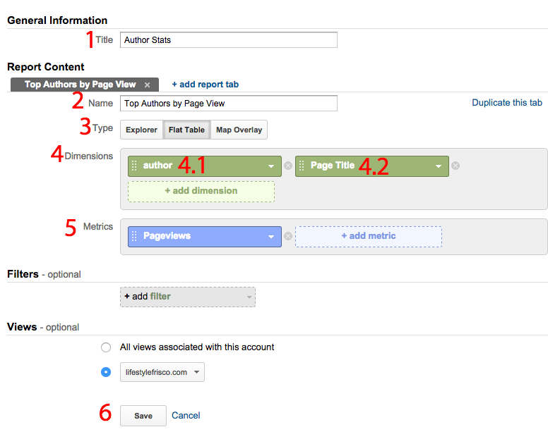 google analytics create custom report